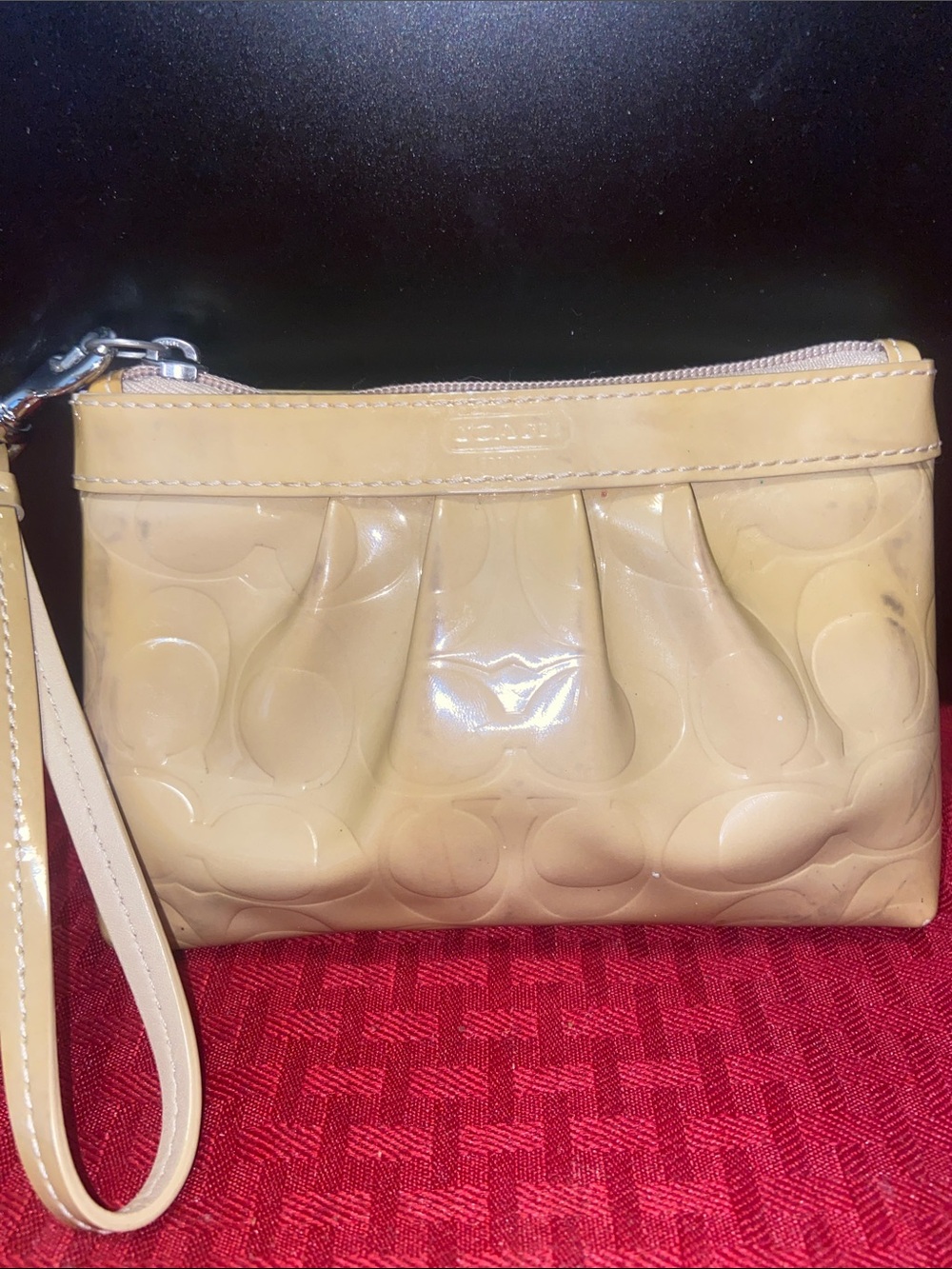 Coach Patent Leather Wristlet in Light Beige